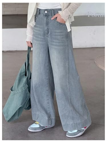 GORGLITTER Girl's Baggy Jeans Casual High Waisted Wide Leg Denim Pants with Pockets2