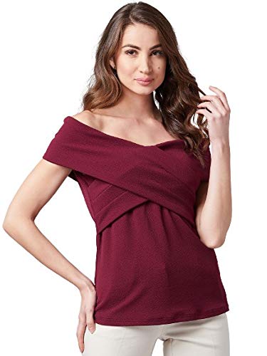 poshbery Burgundy Off Shoulder Criss-Cross V-Neckline mid Waist Length top-picture-39