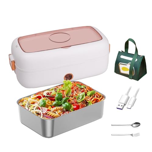 YSMSMZJK Fiambrera Electrica Adecuado Para Portátiles De 12 V/24 V, Fiambrera Electrica Comida Trabajo Aislamiento Térmico De Larga Duración Alimentado Por USB, Fiambrera Acero Inoxidable,White