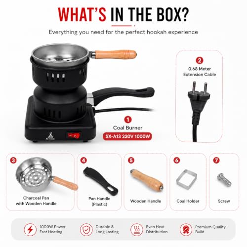 Image of Al-Afandi 1000w Hot Plate Charcoal Burner Sigdi Electric Stove Insant Coal Burner Coffe Maker, Boiling Water, Making Tea 5 minutes Coal Heater - Black
