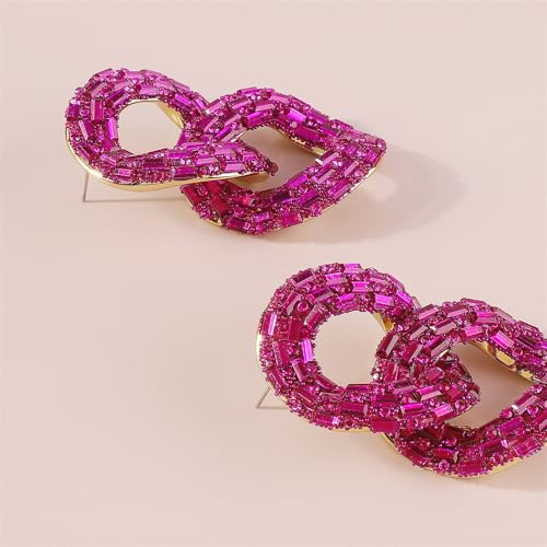 Rhinestone Big Chain Dangle Earrings for Women Girls Gold-Tone Fashion Lightweight Exaggerated Tassel Link Chains Beaded Statement Drop Stud Earring Hypoallergenic Geometric Christmas Festival Theme Party Jewelry4