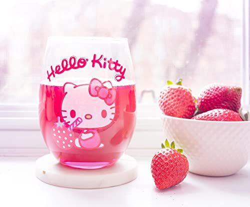Toynk Sanrio Hello Kitty Strawberry Sip Stemless Wine Glass Tumbler Cup For Cocktails | Holds 20 Ounces