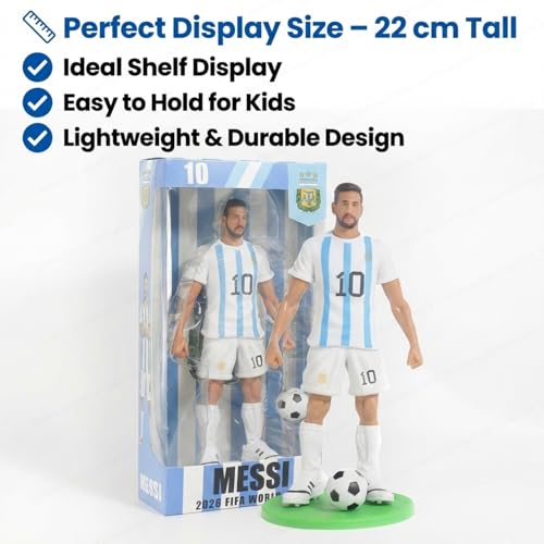 Image of SHAKTISM Messi Football Star Player Action Figure Set, 22cm PVC Soccer Player Figurine with Ball & Display Base, Sports Collectible Model Toy for Kids, Room Decor & Gift Set