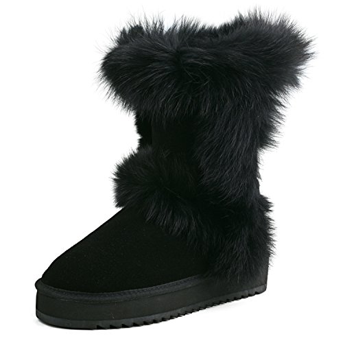 AUSLAND Waterproof Genuine Suede Platform Boots for Women Furry Winter Short Boot Ladies Fur Boots 99256