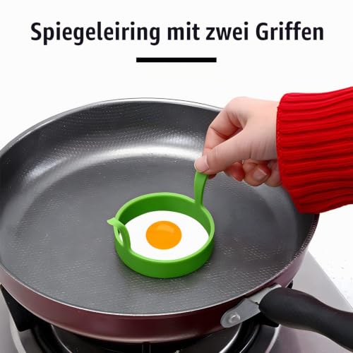Foto von 6 Stück Spiegeleiform Rund, Egg Ring Set Spiegelei Silikonform Eierformer Spiegelei Eierkochring Eierringe Antihaft Omelettform Mit Griffen Ölflaschenbürste Non Stick Crumpet Rings Ei Ring Für Pfanne