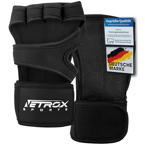 NetroxSports - Trainingshandschuhe mit Handgelenkbandage für Krafttraining Kraftsport - Fitness Handschuhe Gym mit Handgelenkschutz Herren & Damen - Sporthandschuhe Fitnesshandschuhe Sport Training