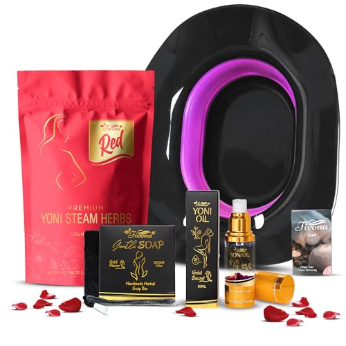 Fivona 4-in-1 Feminine Care Kit Yoni Oil Yoni Soap Yoni Steaming Pot and Red Premium V Steam Herbs Complete Herbal V Care Set