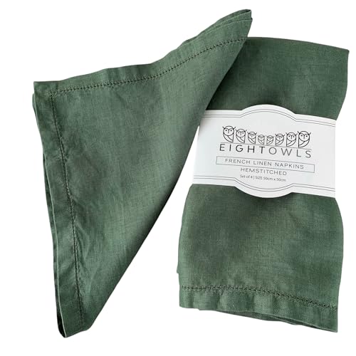 Hemstitched Linen Napkins Set of 4 (Soft Green)