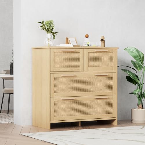 Armario de ratán natural con 4 cajones cómoda para dormitorio y salón 7