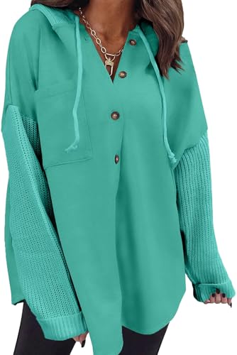 SHEWIN Women's Oversized Sweatshirts for Women Loose Fit Casual Long Sleeve Button Lightweight Hoodies Fall Outfits Women Trendy,2026 Size M, Mint Green