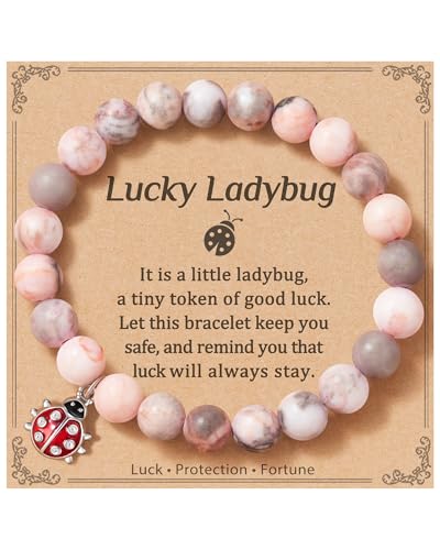 Lucky Ladybug Bracelet Good Luck Charms Gifts for Women with Message Card, Luck Will Always Stay by Your Side
