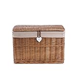 Wickerfield Willow Basket and Trunk Chest Hamper with Lid and Cotton Liner for Home Storage in Livingrooms, Bedrooms (Large, Brown)