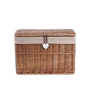 Wickerfield Large Home Storage Basket Trunk Chest Hamper with Lid and Cotton Liner (Brown, Large)