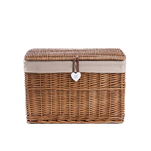 Wickerfield Willow Basket and Trunk Chest Hamper with Lid and Cotton Liner for Home Storage in Livingrooms Bedrooms (Large Brown)