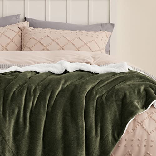 Image of Bedsure GentleSoft Sherpa Fleece Throw Blanket for Couch, Non-Heated, Thick and Warm Throw for Women and Men, Soft Fuzzy Plush Blanket for Winter, Olive Green, 50x60 Inches
