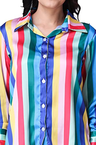 Image of POPWINGS Printed Full-Sleeves Regular-Fit Satin Printed Shirt for Women Stylish Western Casual Wear