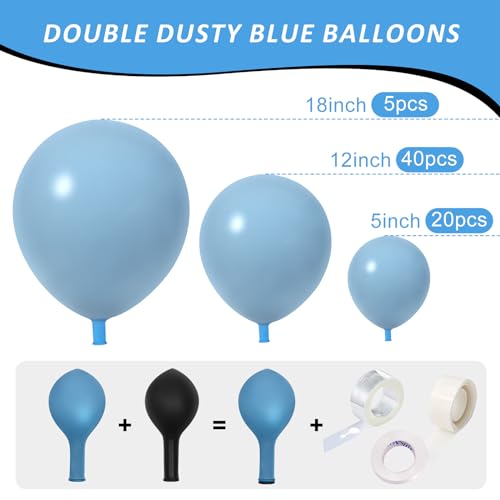 Double Stuffed Dusty Blue Balloons - Complete Slate Blue Balloon Arch Kit with Various Sizes (18in, 12in, 5in) - Perfect for Birthdays, Baby Showers, Gender Reveals, and Neutral Parties - Thumbnail 3