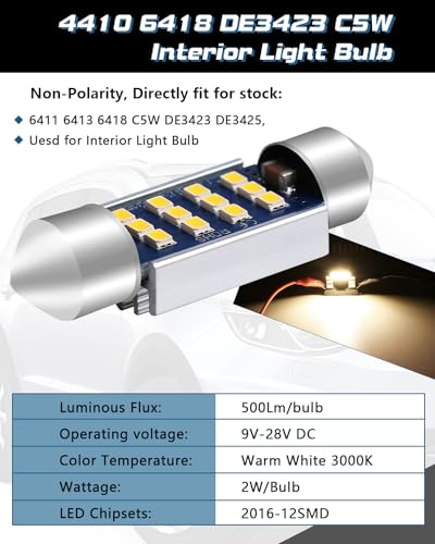 Alopee 6-Pack 6418 LED Bulb C5W 1.42" Festoon Warm White 3000K miniatura 3