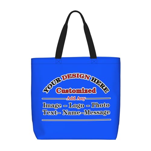 Custom Personalized Tote Bag With Your Team Logo Text Image Custom Bags For Work Travel Shopping Women Shoulder Handbag Blue