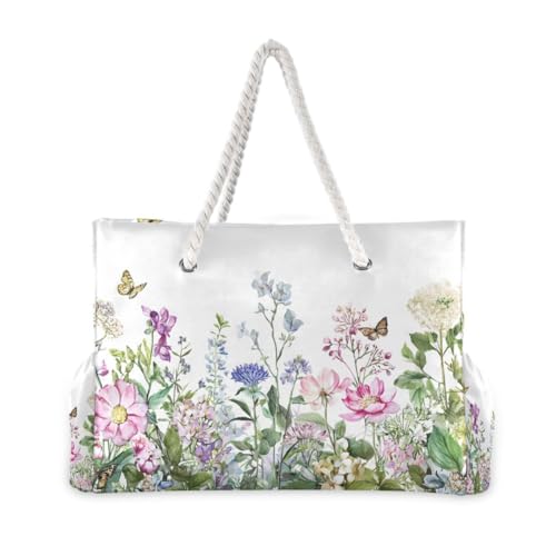 Image of Beach Tote Bags for Women, Turtle Flower Starfish Large Beach Shoulder Bag Pool Bags Purse