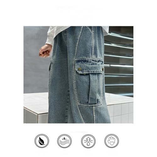 Hip Hop Baggy Cargo Jeans for Girls Wide Leg Muti Pockets Denim Pants Cool Elastic Waist Casual Streetwear Y2k Trouser4