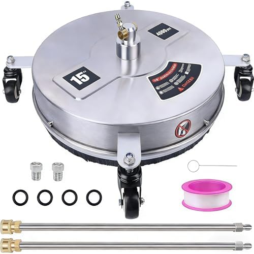 39 cm Hochdruckreiniger-Oberflächenreiniger mit 4 Rädern, Edelstahlgehäuse & 1/4 Zoll Schnellverbinder, Hochdruckreiniger-Aufsatz mit 2 Verlängerungsstäben, 2 Ersatzdüsen4000 PSI (