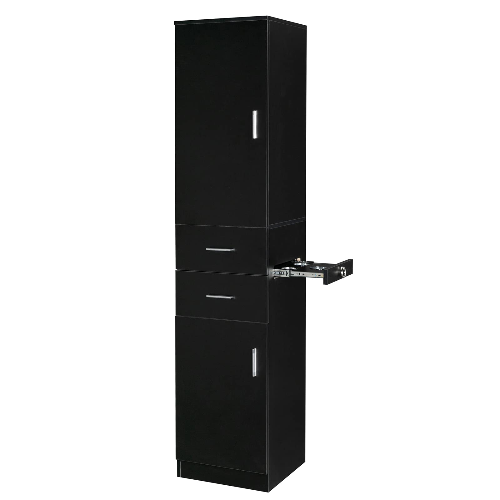 OmySalon Wall Mount Salon Hair Styling Equipment Set, Barber Salon Stations with a 2-Tier Storage Shelf with Door, 2 Drawer, a Large Storage Cabinet & 3 Hair Dryer Holders