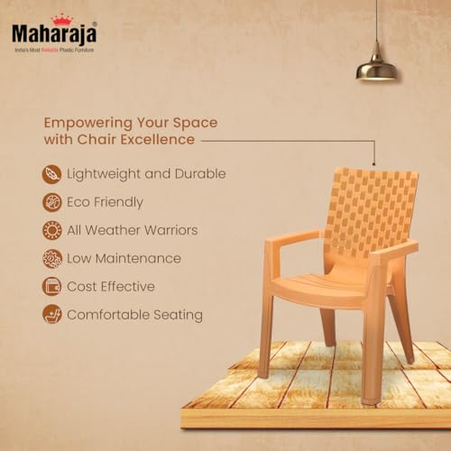 Image of MAHARAJA Heavy Duty Plastic Chairs for Home & Office | Comfortable | Arm Rest | 200Kg Capacity (A Gold, Pack of 6)