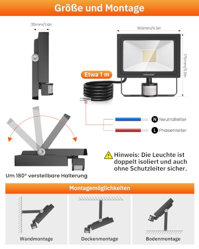 MEIKEE 35W LED-Strahler mit Bewegungsmelder LED-Fluter – Ansicht 6