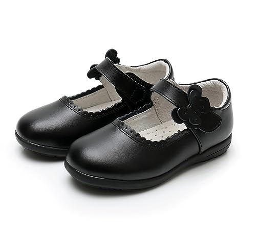 Girls Genuine Leather School Uniform Dress Shoes Bow Black Mary Jane Flats for Toddler/Little Kid/Big Kid2