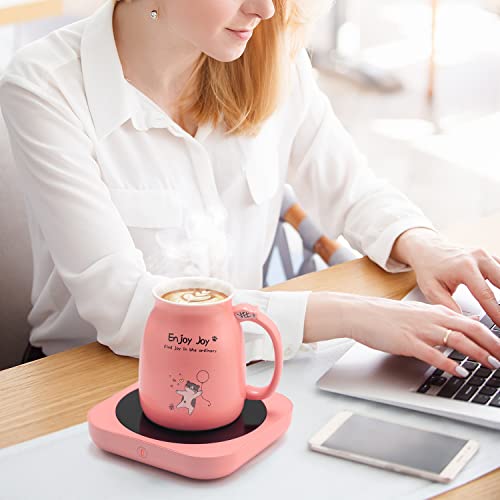 Bsigo Smart Coffee Mug Warmer & Cat Mug Set, Tea Beverage Warmer For Desk Home Office, 5.9'' Electric Candle Warmer With 3-Temperature Settings (Up To 180℉/80℃), 4 Hour Auto Shut Off, 16Oz Lid Spoon #TOP5