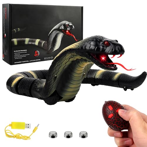 SGZIOO Serpent télécommandé, cobra radiocommandé, jouet serpent électrique, avec télécommande, yeux LED lumineux, langue rétractable