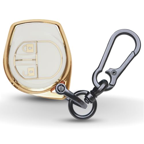 Image of KEYCEPT Gold Line TPU Key Cover Compatible with Suzuki Swift, Dzire, Ertiga, Baleno, Celerio, Ritz, Brezza, Scross, Fronx, Ciaz, Jimny, S Presso 2 Button Remote Key with Keychain. (Keychain 1, White)
