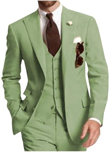 Men's 3 Piece Suits Slim Fit Tuxedos Peak Lapel Jacket Pants Vest Wedding Business Suit4