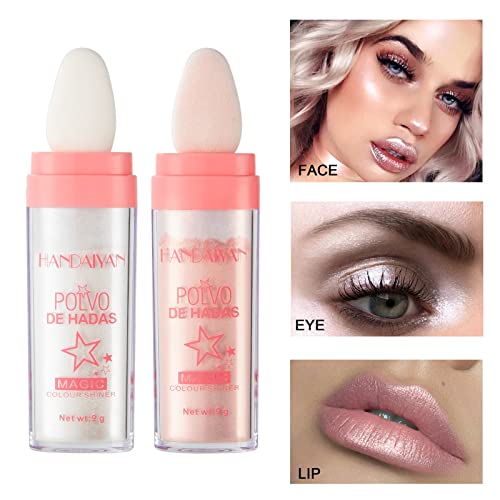 2Pcs HANDAIYAN Polvo De Hadas Fairy Highlight Patting Powder Highlighter Body Brightens the Natural Three-dimensional Face Powder Blusher (01-White moonbeam)