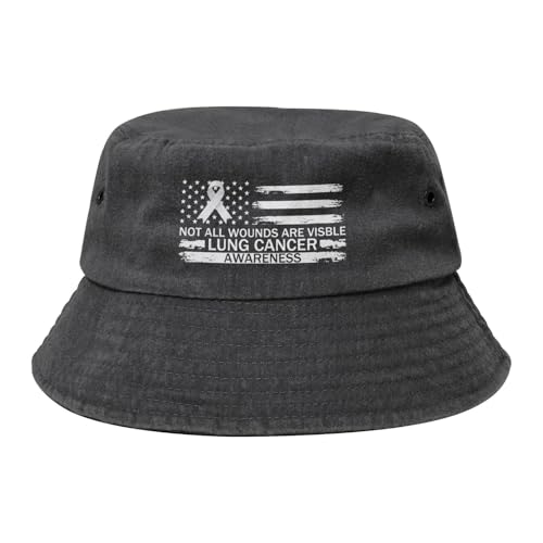Qauirfe Not All Wounds are Visible Lung Cancer Awareness Fashion Cowboy Denim Fisherman Hat Outdoor Fishing Cap Sun