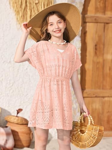 Image of BesserBay Girls Summer Crochet Bat Sleeve Swim Cover Up Kids Fashion Hollow Out Beach Dress 5-14 Years