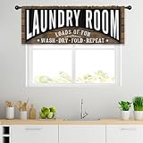 Cinbloo Funny Laundry Room Valance Kitchen Curtains 52Wx18H Inch Rod Pocket Vintage Farmhouse Black Short Curtains Art Printed Rustic Wooden Living Room Bedroom Window Drapes Treatment Fabric 1 Panel