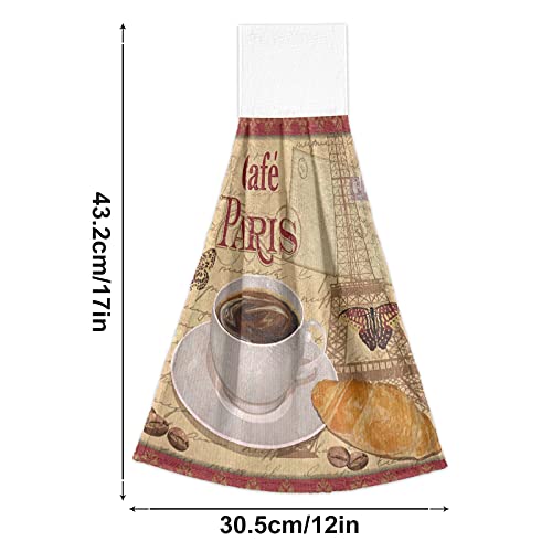Boccsty Vintage Paris Cafe Poster Hanging Kitchen Towels 2 Pieces Coffee Butterfly Dish Cloth Tie Towels Hand Towel Tea Bar Towels For Bathroom Farmhouse Housewarming Tabletop Home #TOP2