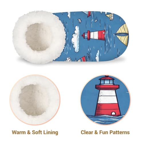 Lighthouse Sailboat Women's Slippers Socks Cozy Fuzzy Sherpa House Shoes Winter House Bedroom Slippers4