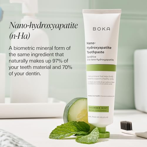 Image of Boka Fluoride Free Toothpaste, Nano Hydroxyapatite Toothpaste, Appropriate for Sensitive Teeth - for Adult, Kids Oral Care - Cucumber Mint Flavor, 4 Fl Oz 3Pk