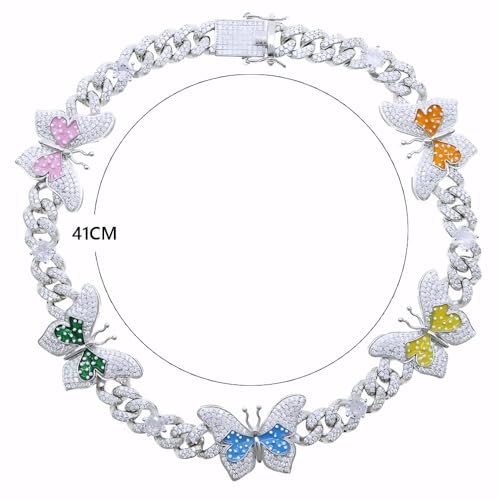 12mm CZ Cuban Butterfly Necklace Iced Out Bling Silver Color Choker Jewelry TH343
