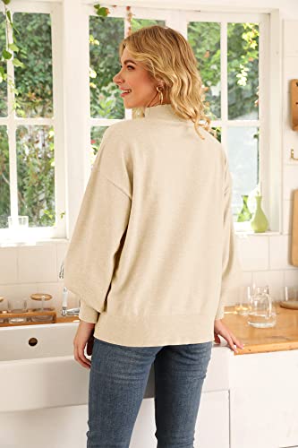 Image of WEACZZY Sweaters for Women 2025 Cute Lantern Sleeve Mock Turtleneck Lightweight Pullover Knitted Fall Fashion Tops Apricot L