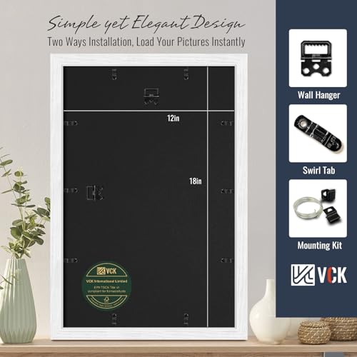Image of VCK 12x18 Picture Frame 5 Pack, White Exclusive Wood, HD Glass, for Artwork