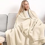 Carressa Linen Pure Cotton, Luxury Queen Size Soft Beige Blanketherringbone Pattern, Lightweight, Soft & Cozy Premium Bed Throw Blanket for All Seasons 350GSM & 90 Inx 92 in with Free Cotton Pouch