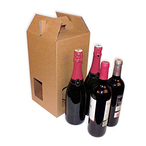 Pack 25 Cajas para transporte de 4 botellas con ventanas.