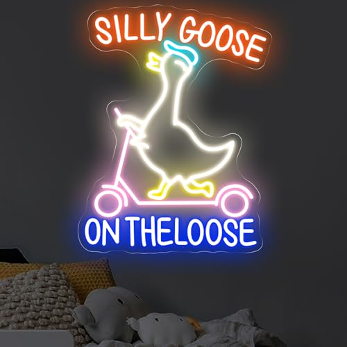 Image of Silly Goose on the Loose Neon Sign, Funny Duck Goose LED Light, Bedroom Wall Decor, Silly Duck Decoration, 16.9 inchx13.2 inch