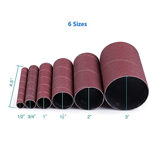 120 Grit Spindle Sanding Sleeves By Lotfancy, Pack Of 18, Aluminum Oxide Abrasive, 4-1/2” Length, 3 Each Of 1/2”,3/4”,1”,1-1/2”, 2” And 3” #TOP2