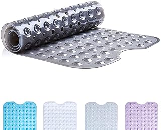 TranquilBeauty Non-Slip Bath Mat with Suction Cups | Grey 100x40cm/40x16in Extra Long Bathtub Mats | Anti-Mould, Machine-Washable, Latex-Free | Shower Mat Ideal for Elderly & Children