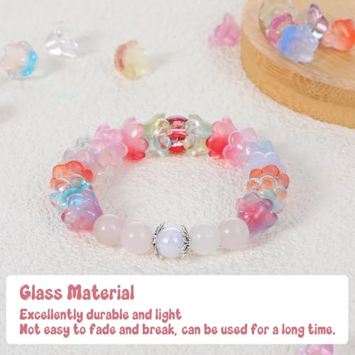 TIESOME 100 Pcs Glass Bellflower Beads for Jewelry Making, Colorful Trumpet Flower Beads Mixed Bellflower Floral Bead with Hole for Bracelets Necklaces Earrings Beading Project